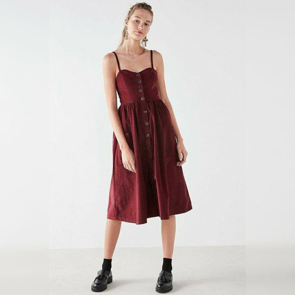 SOLD! Urban Outfitters Maroon Button Down Midi - Picture 1 of 8